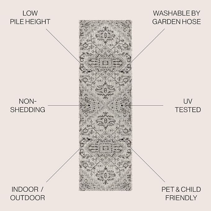 JONATHAN Y Boho Medallion Indoor Outdoor Runner Rug 2X10 Black/Gray, Estrella - Image 2