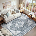 RELEANY Area Rugs 6'x9' Washable Non-Slip, Floral Vintage Distress Medallion by RELEANY