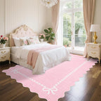 GarveeHome Scalloped Bow Rug for Living Room, Solid Pink Rug for Dorm, Washable - Image 2