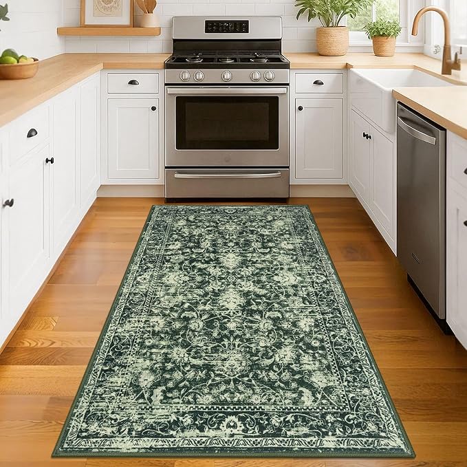 KILOCOCO Area Rug 3x5 Entryway Rug Washable Printed Vintage Floral Rubber - Image 2