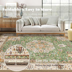 Area Rug 9x12 Washable Rug, Vintage Boho Medallion Rugs Non-Slip Soft Low Pile - Image 6