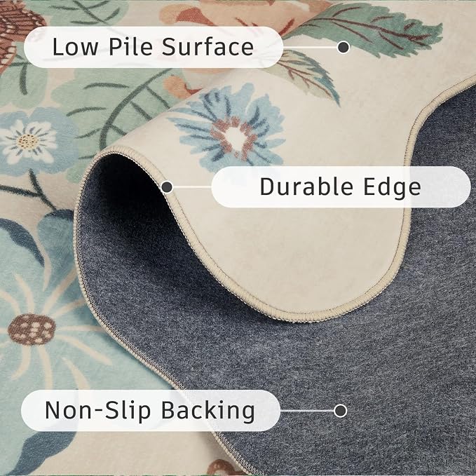 DCX Beige Floral Rug 5x7, Washable Beige Rug - Image 7