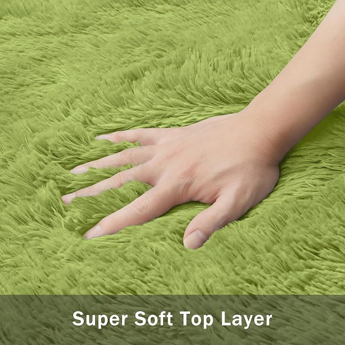 8x10 Area Rug for Living Room:Ultra Soft Fluffy Shag Light Green Rugs, Large - Image 9