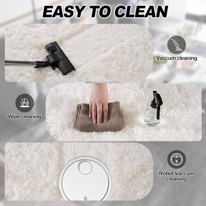 Cream White Plush Rug for Living Room Fuzzy Carpet for Bedroom Dorm, Non-Slip - Image 7