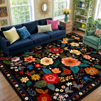 RELEANY Floral 7x9 Area Rugs Washable Print Boho Cute Carpet Non Slip Flower by RELEANY
