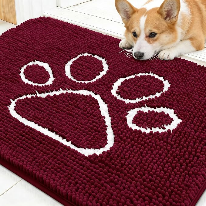 OLANLY Dog Door Mat for Muddy Paws 30x20, Paw Print Design, Absorbs Moisture by OLANLY