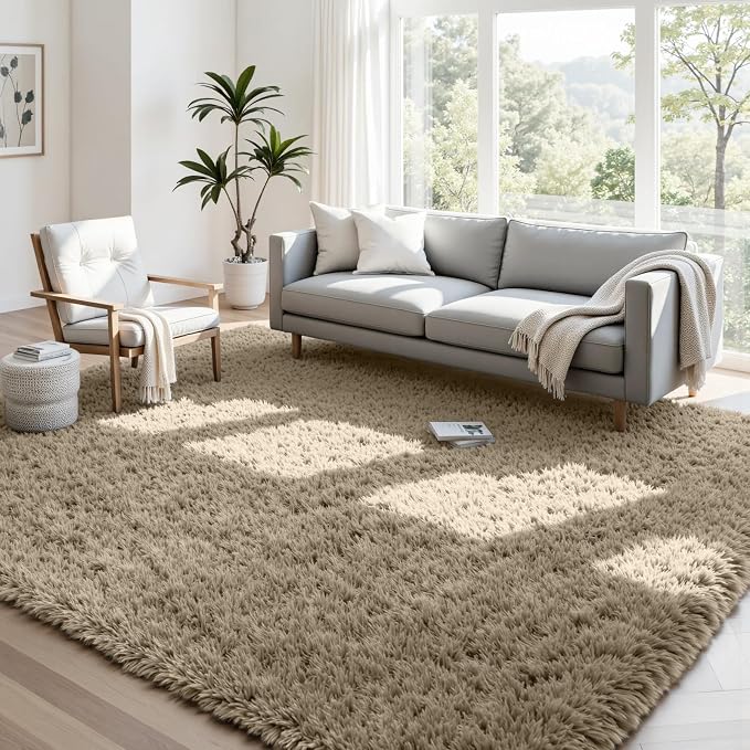 4x6 Area Rugs for Living Room Rug: Soft Fluffy Shag Gray Camel Rugs for Bedroom by CarpetAddColortoYourLife