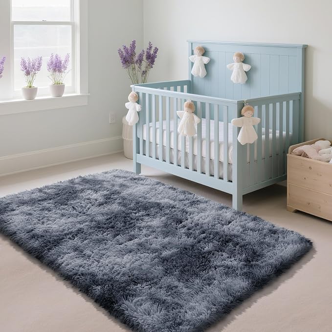 Fluffy Rug Shag Area Rug, Mottling Dark Grey 2x4 Area Rugs - Image 2