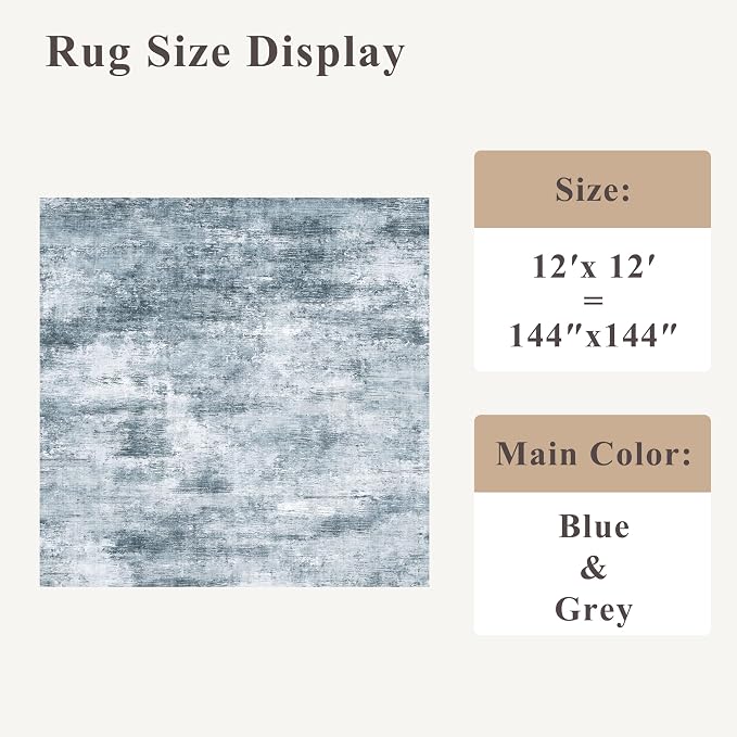 12x12ft Square Living Room Rug – Non-Slip Washable Extra Large Floor Carpet - Image 2