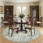 Round Area Rug for Living Room: 8 ft Floral Washable Circle Rug Soft Boho - Image 3