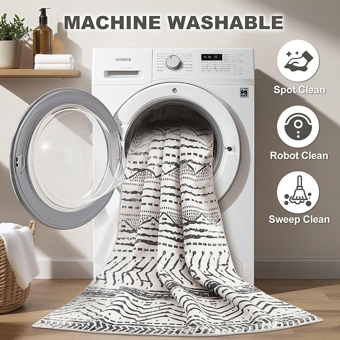 Nakagishi Area Rug Living Room Rugs: 6X9 Machine Washable Boho Large Neutral - Image 3