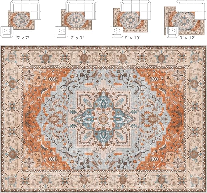 Lessymo 8 x 10 Area Rugs for Living Room, Machine Washable Area Rugs Boho Faux - Image 2