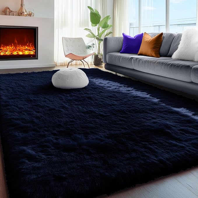 PAGISOFE Navy Blue Rug 3x5, Fluffy Dark Blue Rugs - Image 6