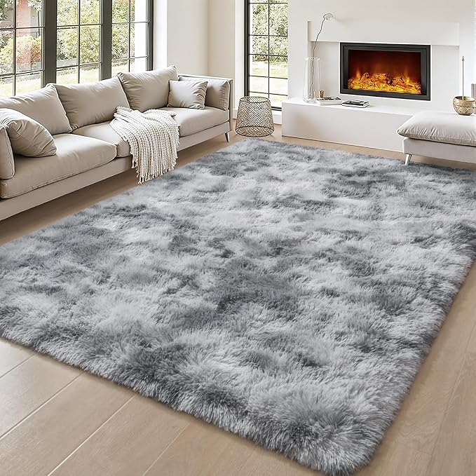 BENRON Fluffy Tie-dye Grey Rugs by BENRON