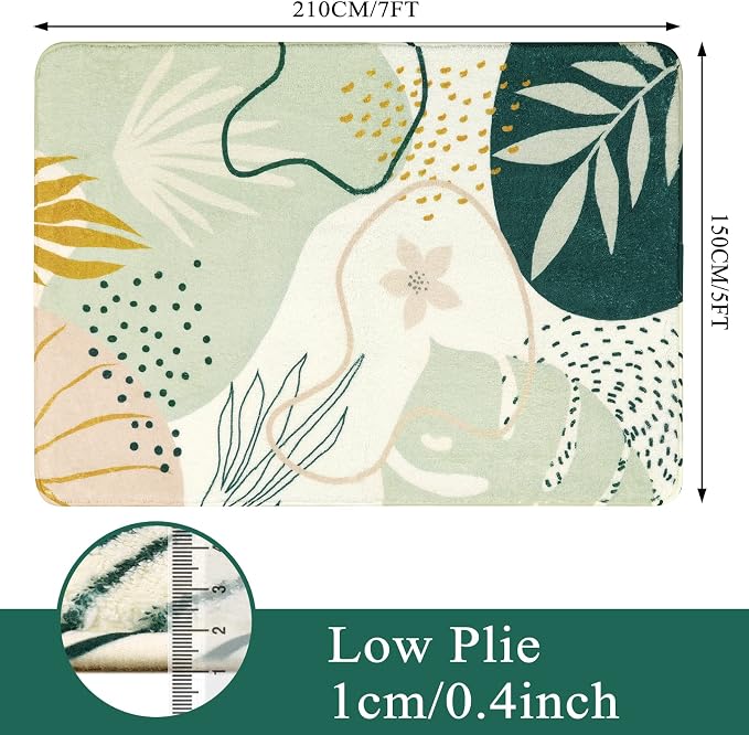 Lahome Sage Green Boho Area Rug 5x7, Washable Non Slip Soft Botanical Rug - Image 2