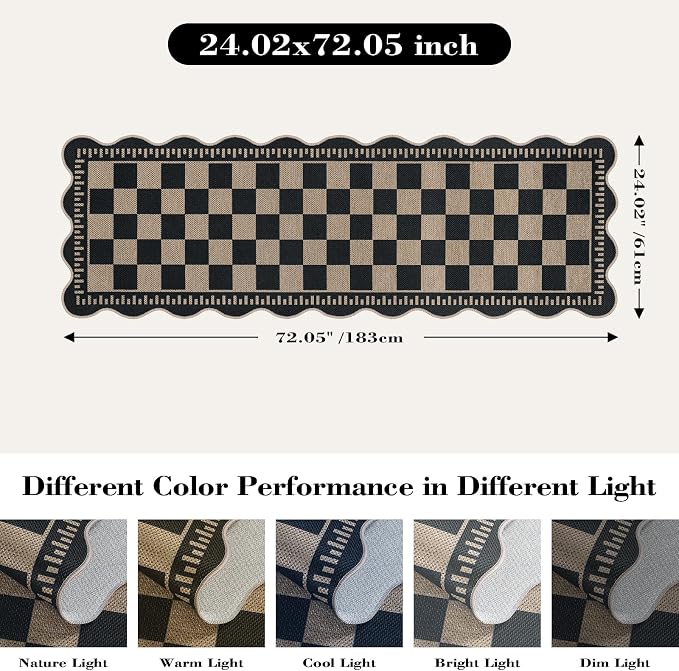 Checkered 2x6 Kitchen Runner Rug, Washable Rugs - Image 2