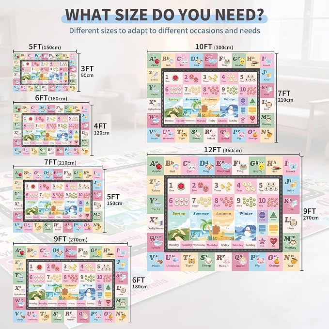 Kids ABC Rug for Playroom, Classroom Alphabet Area Carpet Playmat, Washable - Image 2