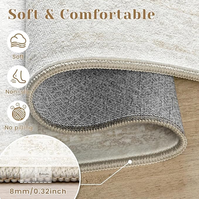 Bedroom Rug Washable Large Area Rugs Foldable Low Pile Print Non Slip Boho - Image 4