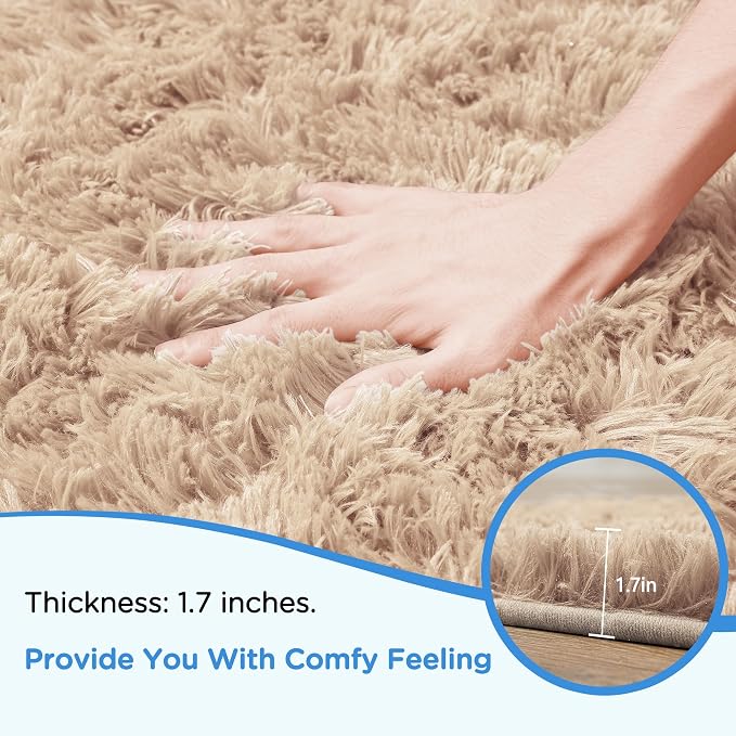 5x7 Beige Area Rugs for Living Room, Fluffy Shag Rug for Bedroom Boys Kids - Image 5