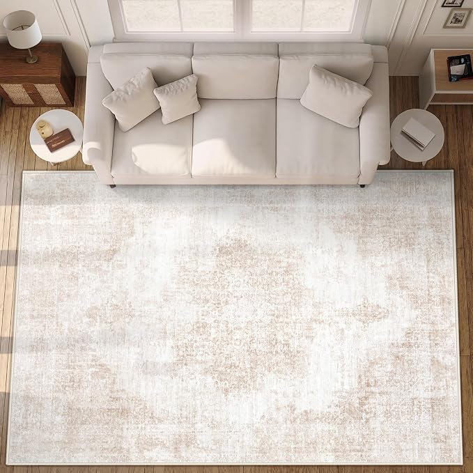 Area Rug 9x12 Vintage Rugs: Large Washable Living Room Rug Retro Medallion by MXSANYOORUG