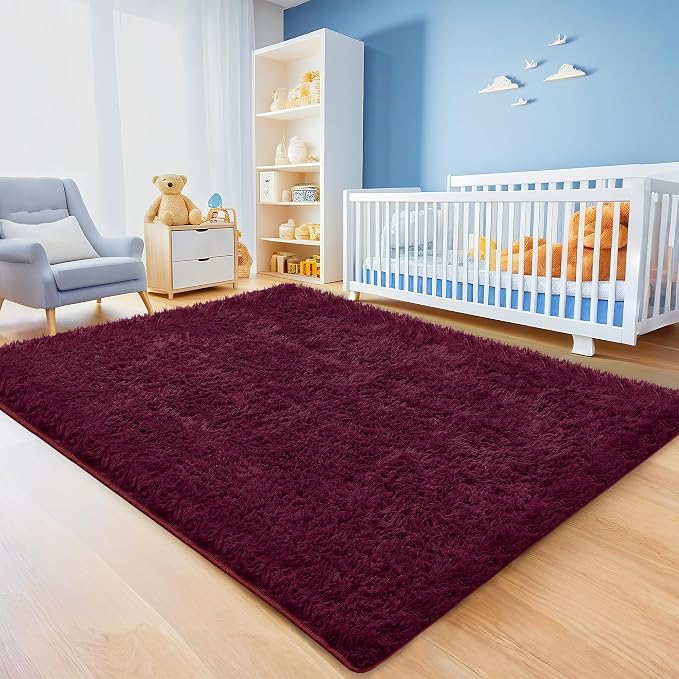 6x9 Burgundy Area Rugs for Living Room, Large Fluffy Shag Rug for Bedroom Kids - Image 4