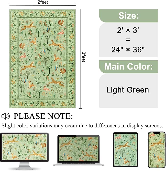 DUKINO 2x3 Rug, Washable Animal Rugs - Image 2