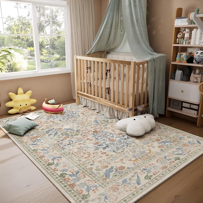 Washable Area Rugs for Living Room: 5x7 Bedroom Rug Vintage Area Rug Stain - Image 7
