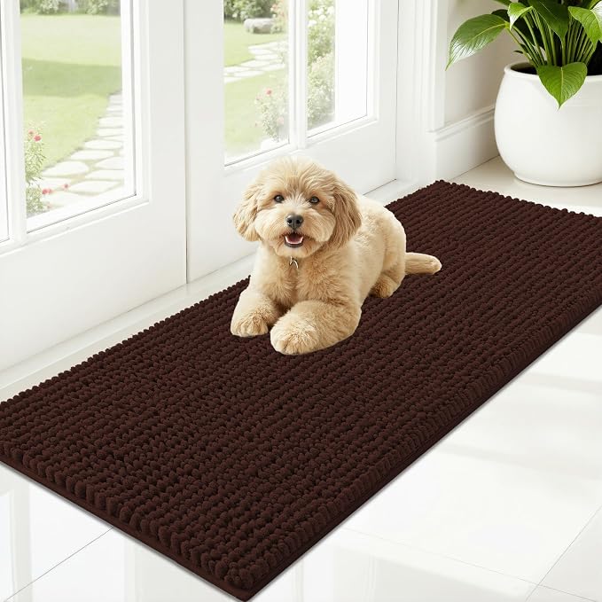OLANLY Dog Door Mat for Muddy Paws 47x20, Ultra Absorbent Chenille Mud Doormat by OLANLY