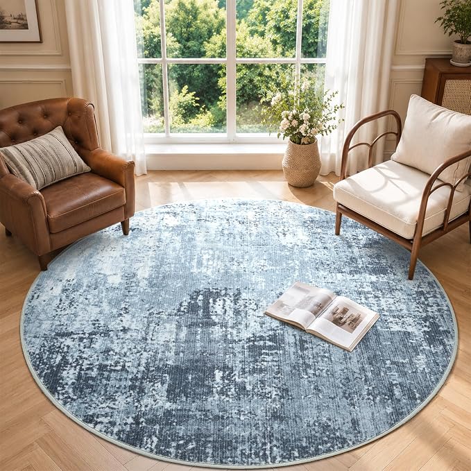 4Ft Round Area Rugs for Living Room, Soft Non-Slip Washable Rugs Modern by Cuzwlovita