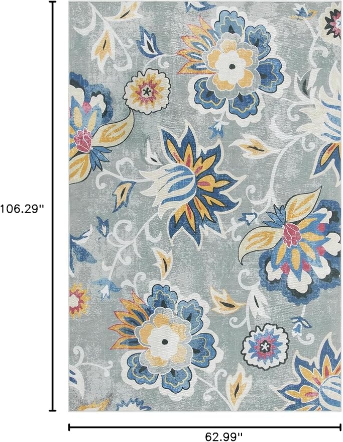 Lahome Floral Indoor Outdoor Rugs, 6x9ft Non Slip Outdoor Patio Rug - Image 2