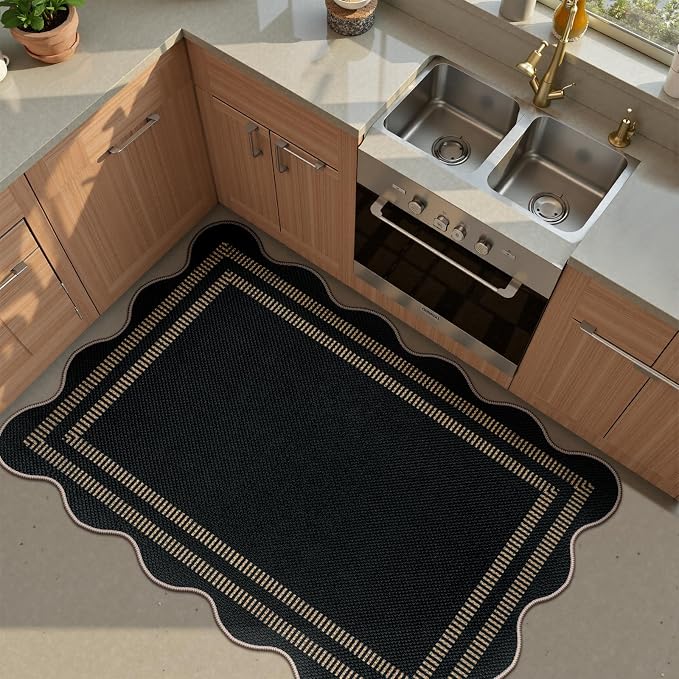 Scalloped Easy Jute Black Rug, 2.6x4 Front Door Washable Door Mat Non Slip - Image 7