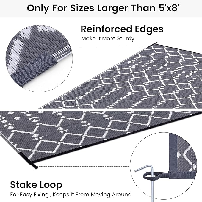 Smiry Outdoor Rug 8x10 ft, Waterproof Reversible Plastic Straw Rugs, Boho - Image 4