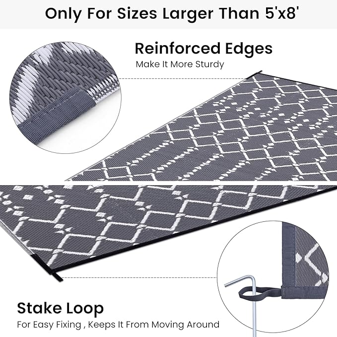 Smiry Outdoor Rug 6x9 ft, Waterproof Reversible Plastic Straw Rugs, Boho - Image 4
