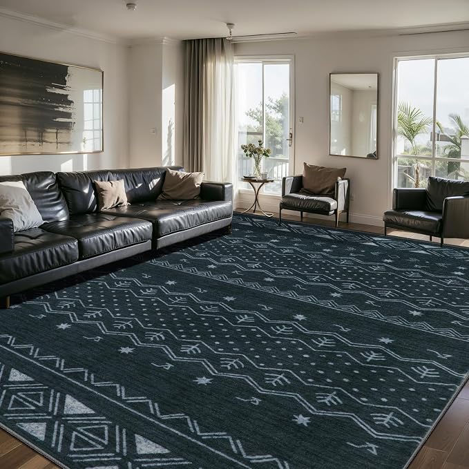 SERISSA 8x10 Area Rugs for Living Room, Washable Non-Slip Grey Boho Rug by SERISSAHomeDecorCollection