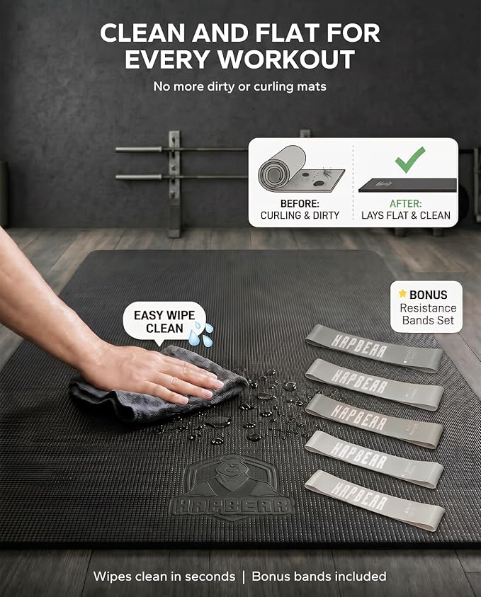 HAPBEAR Large Exercise Mat-7'x5'/6'x8'/6'x9'/6'x10'/6'x12'x8mm, Ultra Durable - Image 6