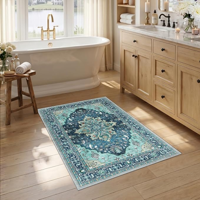 RELEANY Area Rugs Small 2'6"x4' Washable Non-Slip, Floral Vintage Distress by RELEANY