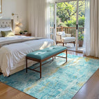 Ompaa Living Room Rug 5x7 Teal Blue Area Rug Machine Washable Boho Rug Non Slip - Image 2