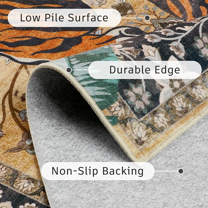 DCX Washable 5x7 Tiger Area Rug, Soft Low Pile Carpet, Kid & Pet Friendly - Image 6