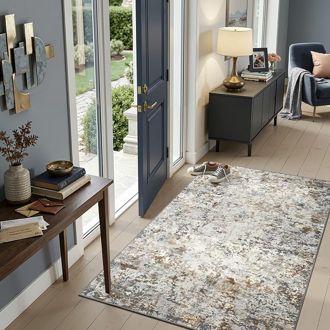 Toneed Abstract Area Rug Modern Washable Rug Soft Non Slip Rug Low Pile by Toneed