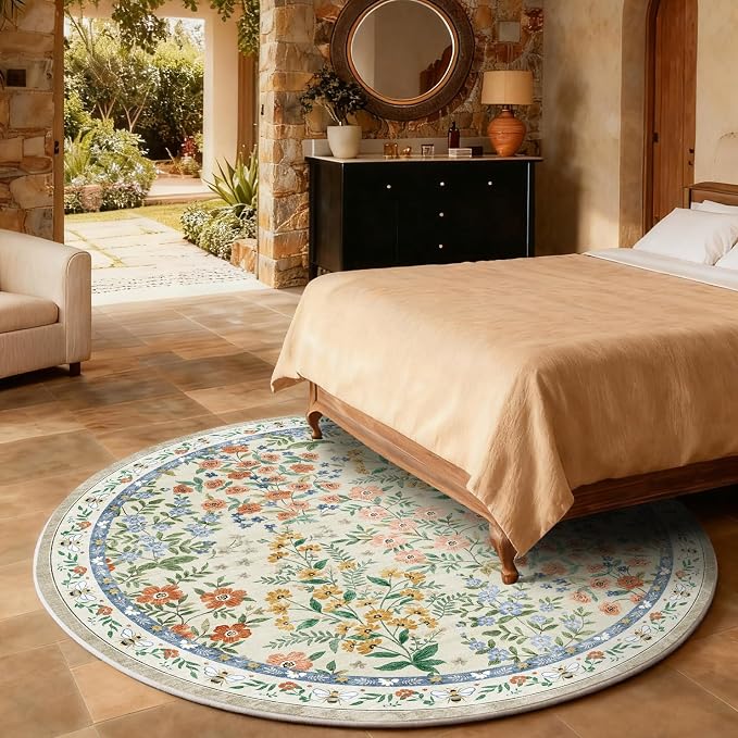 Washable Round Rugs for Bedroom 4ft: Living Room Rug Stain Resistant Non Slip - Image 6