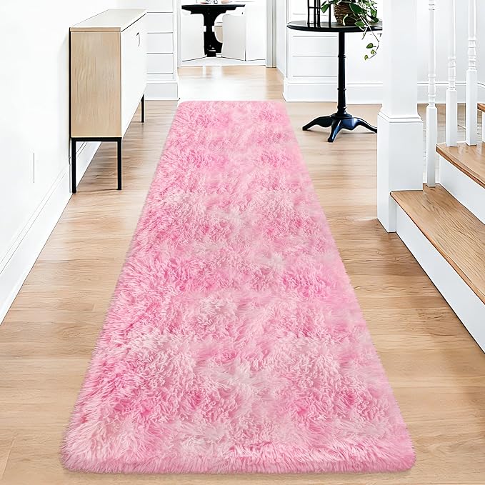 Soft Plush Pink Fluffy Rug 2x10 Ft, Fuzzy Shag Runner Carpet by TENNOLA