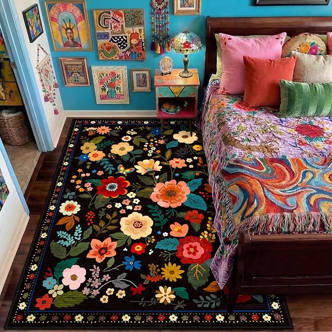 RELEANY Floral 7x9 Area Rugs Washable Print Boho Cute Carpet Non Slip Flower - Image 6