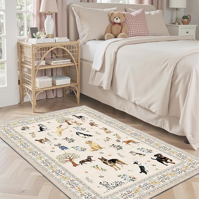 Dog Rug Beige, 3x5 Rug Non Slip Soft Bedroom Rugs by WelcometoBabovid