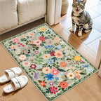 Entryway Rug 2X3 Small Rugs: Floral Washable Door Mat Vintage Soft Low Pile - Image 2