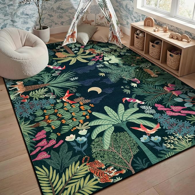 LIVEBOX Washable Bedroom Rug 8x10 Under Bed, Modern Stain Resistant Dark Green - Image 8