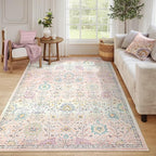 Lahome Girls Bedroom Pink Rug 6x9, Soft Washable Floral Area Rug, Non Slip by Lahome