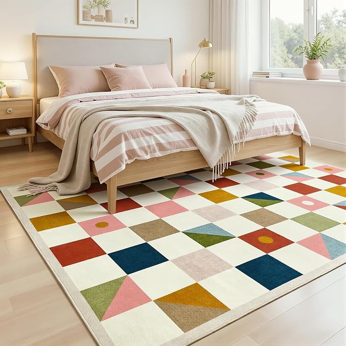 Terrug Multicolored Geometric Checkered Rug - Image 3