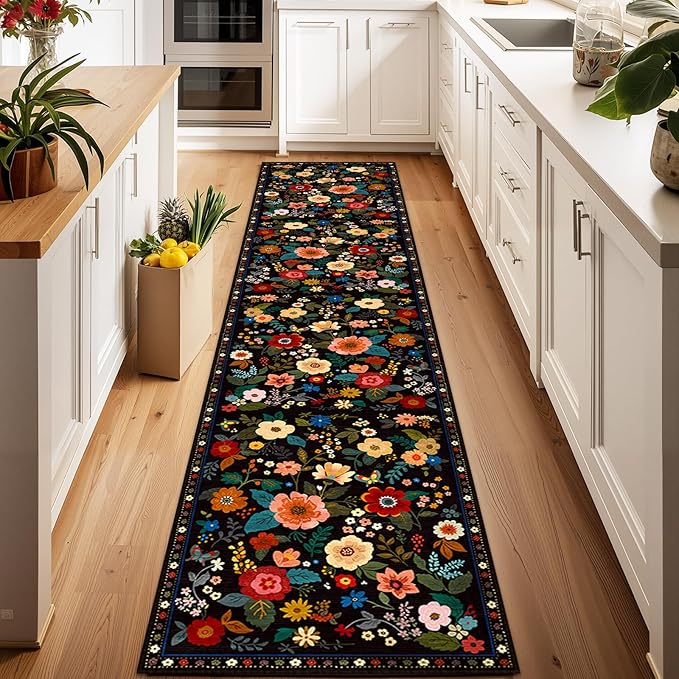 RELEANY Floral 2x10 Area Rugs Washable Print Boho Cute Carpet Non Slip Flower by RELEANY