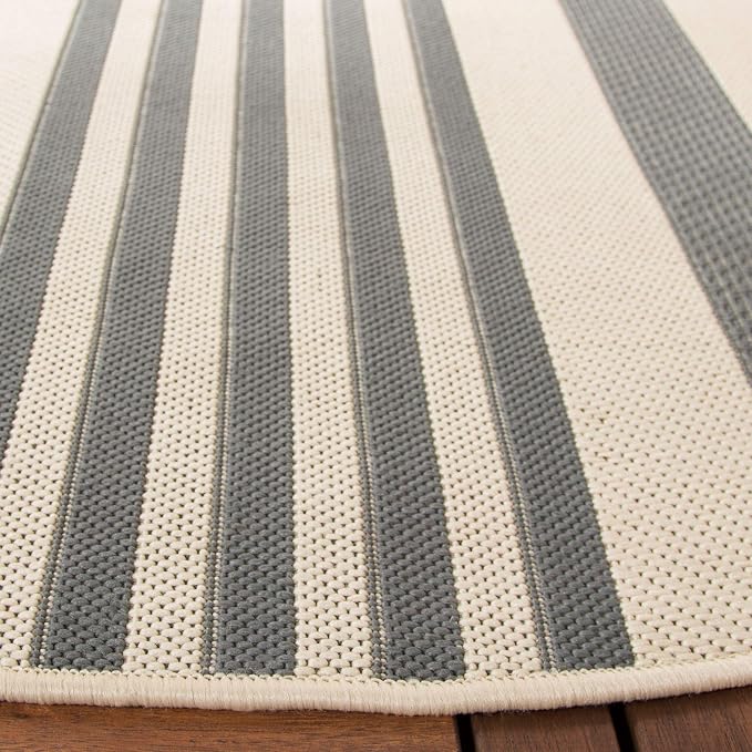 SAFAVIEH Courtyard Collection 4' Round Grey/Bone CY6062 Stripe Indoor/ - Image 5