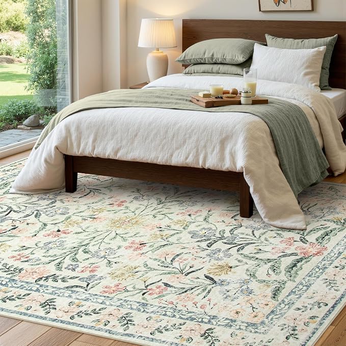 Wonnitar Washable 6x9 Area Rugs, Soft Floral Rug - Image 3
